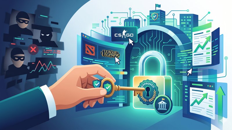 Иллюстрация о безопасности букмекерских контор и проверке лицензий для ставок на киберспорт